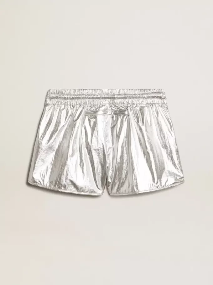 Pantalones cortos de running para mujer en tejido plateado Pantalones cortos de running para mujer en tejido plateado