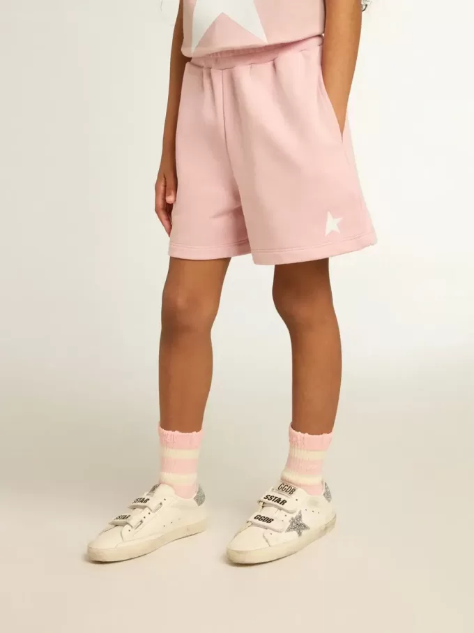 Pantalones cortos para niña en rosa con estrella blanca Pantalones cortos para niña en rosa con estrella blanca