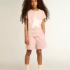 Pantalones cortos para niña en rosa con estrella blanca Pantalones cortos para niña en rosa con estrella blanca