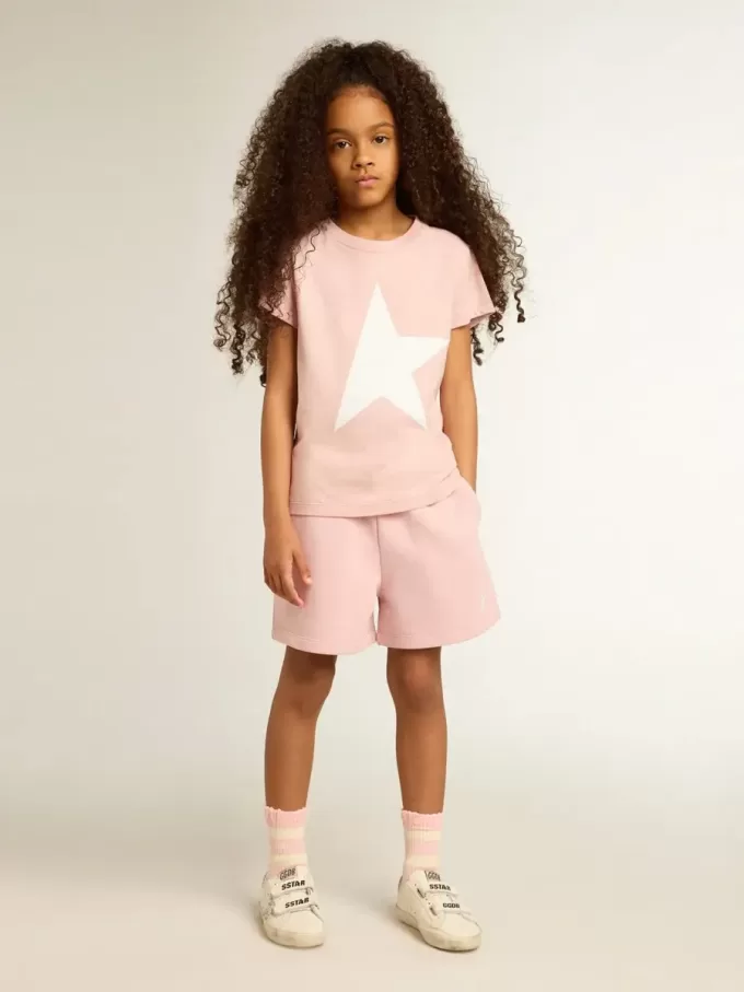 Pantalones cortos para niña en rosa con estrella blanca Pantalones cortos para niña en rosa con estrella blanca