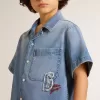 Pantalones cortos vaqueros para niño con bordado en la parte trasera Pantalones cortos vaqueros para niño con bordado en la parte trasera