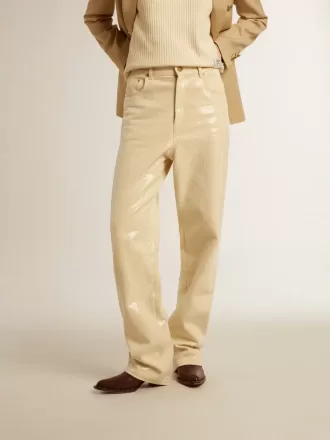 Pantalones crudo con lentejuelas transparentes por toda la prenda