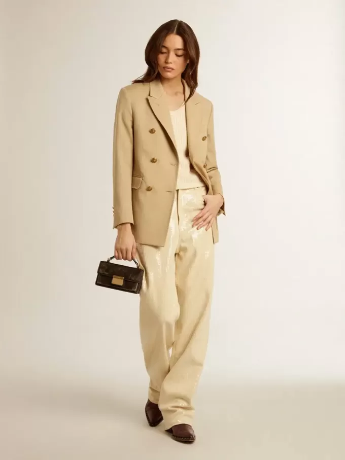 Pantalones crudo con lentejuelas transparentes por toda la prenda Pantalones crudo con lentejuelas transparentes por toda la prenda