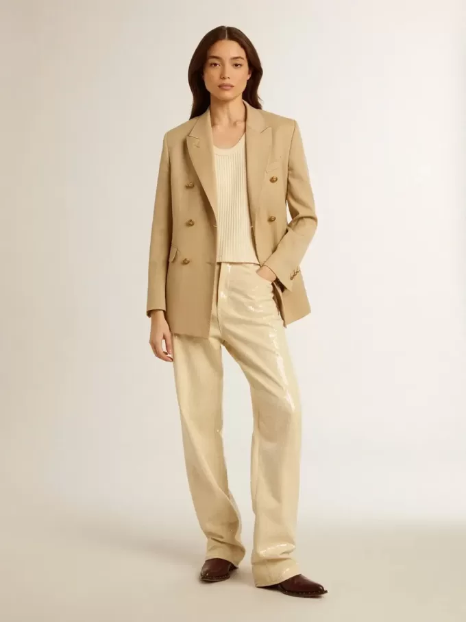 Pantalones crudo con lentejuelas transparentes por toda la prenda Pantalones crudo con lentejuelas transparentes por toda la prenda