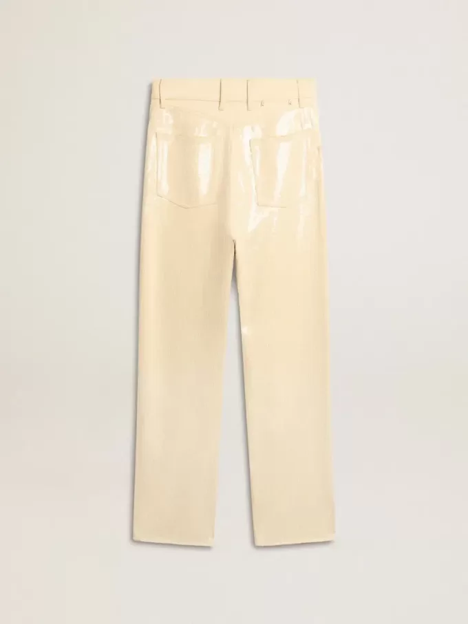 Pantalones crudo con lentejuelas transparentes por toda la prenda Pantalones crudo con lentejuelas transparentes por toda la prenda