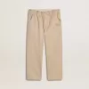 Pantalones de algodón beige con bordado para niña Pantalones de algodón beige con bordado para niña