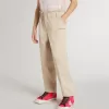 Pantalones de algodón beige con bordado para niña Pantalones de algodón beige con bordado para niña