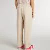 Pantalones de algodón beige con bordado para niña Pantalones de algodón beige con bordado para niña