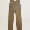 Pantalones de algodón caqui para mujer con efecto degradado Swarovski Pantalones de algodón caqui para mujer con efecto degradado Swarovski