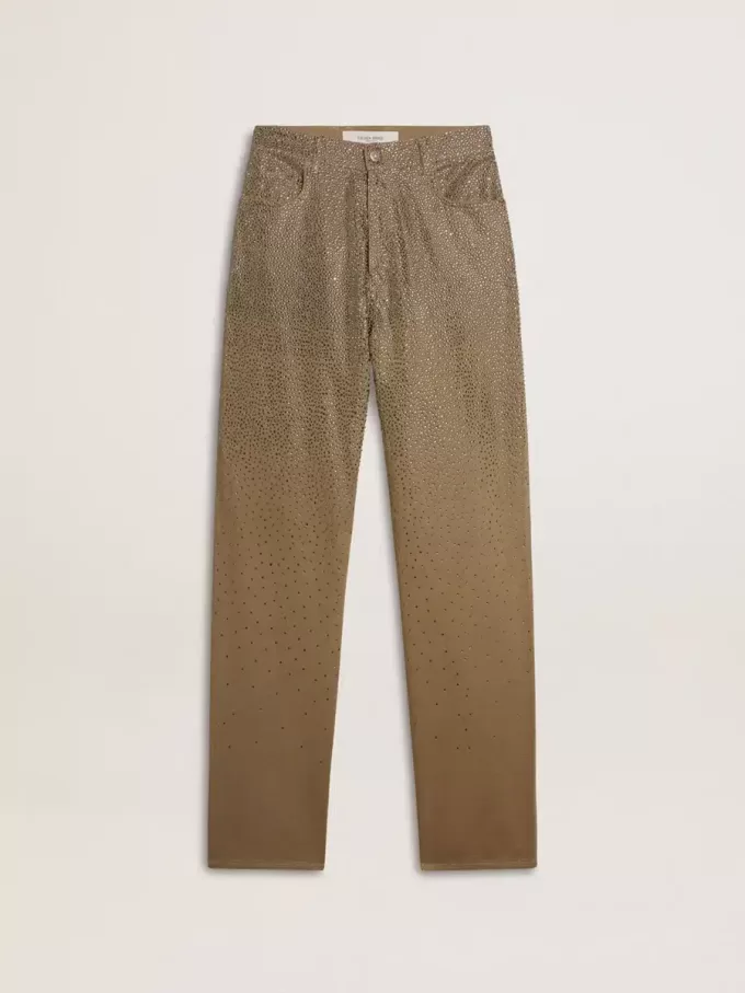 Pantalones de algodón caqui para mujer con efecto degradado Swarovski Pantalones de algodón caqui para mujer con efecto degradado Swarovski