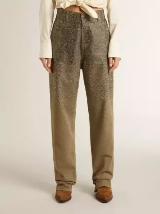 Pantalones de algodón caqui para mujer con efecto degradado Swarovski