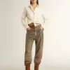 Pantalones de algodón caqui para mujer con efecto degradado Swarovski Pantalones de algodón caqui para mujer con efecto degradado Swarovski