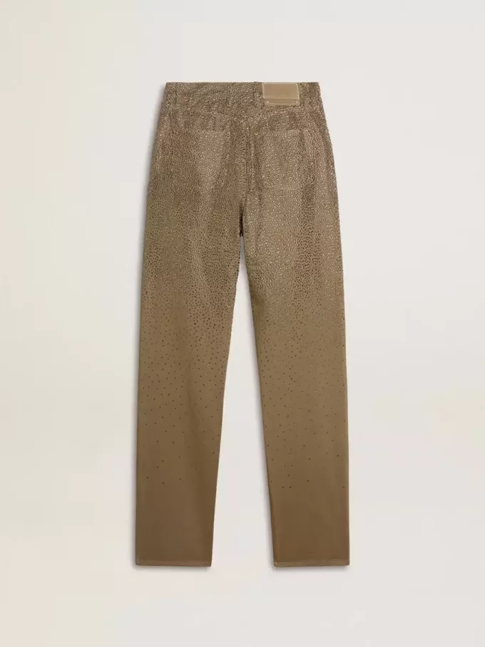 Pantalones de algodón caqui para mujer con efecto degradado Swarovski Pantalones de algodón caqui para mujer con efecto degradado Swarovski