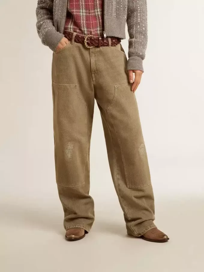Pantalones de algodón con efecto desgastado para mujer Pantalones de algodón con efecto desgastado para mujer