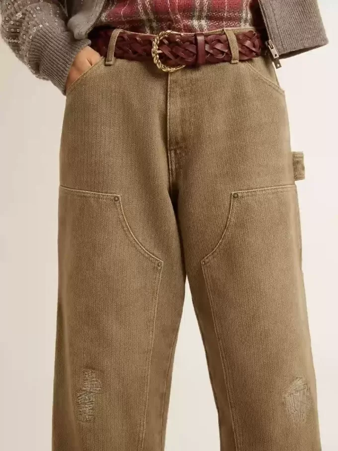 Pantalones de algodón con efecto desgastado para mujer Pantalones de algodón con efecto desgastado para mujer