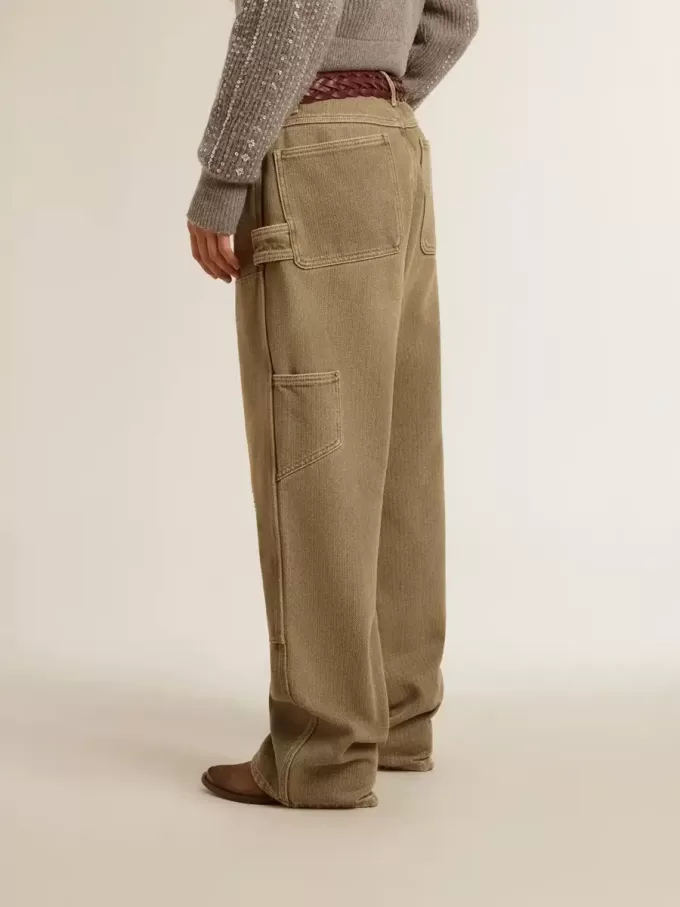 Pantalones de algodón con efecto desgastado para mujer Pantalones de algodón con efecto desgastado para mujer