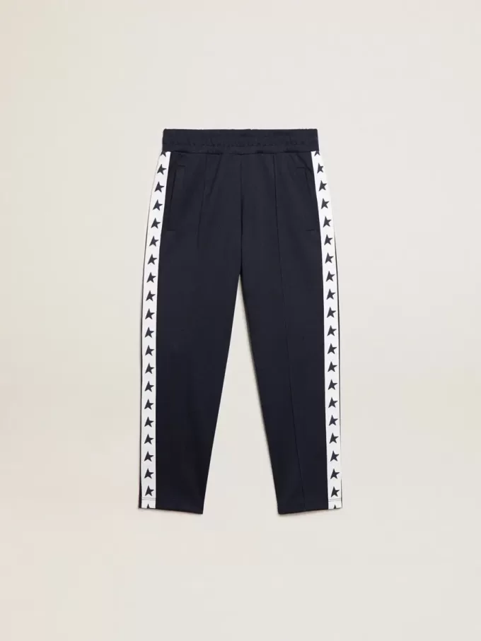 Pantalones de chándal azul oscuro con franja blanca y estrellas en contraste Pantalones de chándal azul oscuro con franja blanca y estrellas en contraste