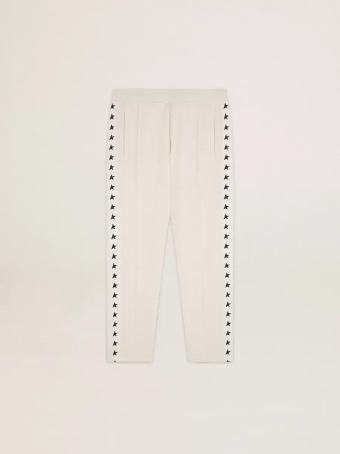 Pantalones de chándal blancos para hombre con estrellas negras en los laterales Pantalones de chándal blancos para hombre con estrellas negras en los laterales