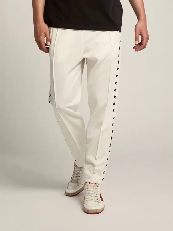Pantalones de chándal blancos para hombre con estrellas negras en los laterales Pantalones de chándal blancos para hombre con estrellas negras en los laterales