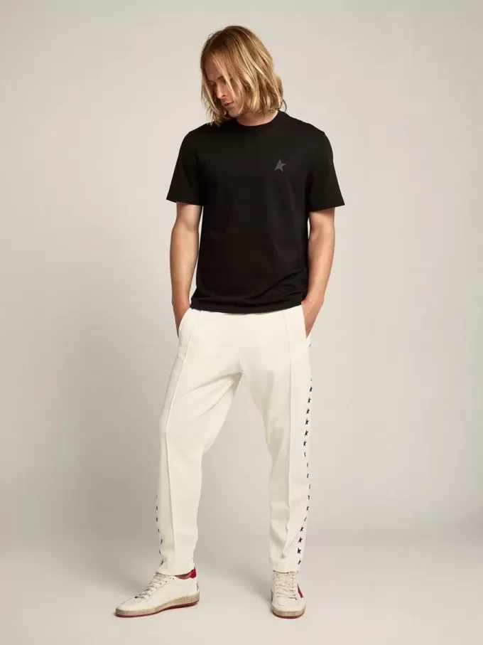 Pantalones de chándal blancos para hombre con estrellas negras en los laterales Pantalones de chándal blancos para hombre con estrellas negras en los laterales
