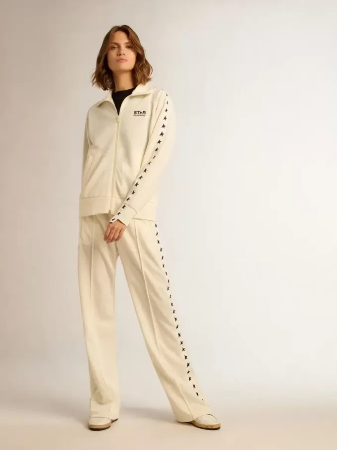 Pantalones de chándal blancos para mujer con estrellas en los laterales Pantalones de chándal blancos para mujer con estrellas en los laterales