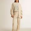 Pantalones de chándal de seda y viscosa beige claro para mujer. Pantalones de chándal de seda y viscosa beige claro para mujer.