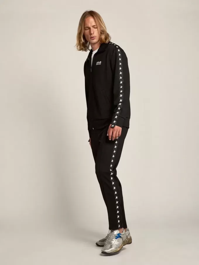 Sudadera negra con cremallera y estrellas blancas para hombre Sudadera negra con cremallera y estrellas blancas para hombre