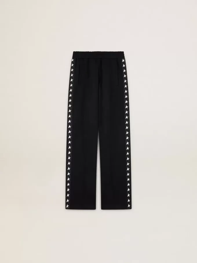 Pantalones de chándal negros para mujer con estrellas blancas en los laterales Pantalones de chándal negros para mujer con estrellas blancas en los laterales