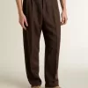 Pantalones de chándal para hombre en lana marrón oscuro con diseño de rayas finas Pantalones de chándal para hombre en lana marrón oscuro con diseño de rayas finas