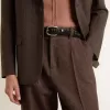 Pantalones de chándal para hombre en lana marrón oscuro con diseño de rayas finas Pantalones de chándal para hombre en lana marrón oscuro con diseño de rayas finas