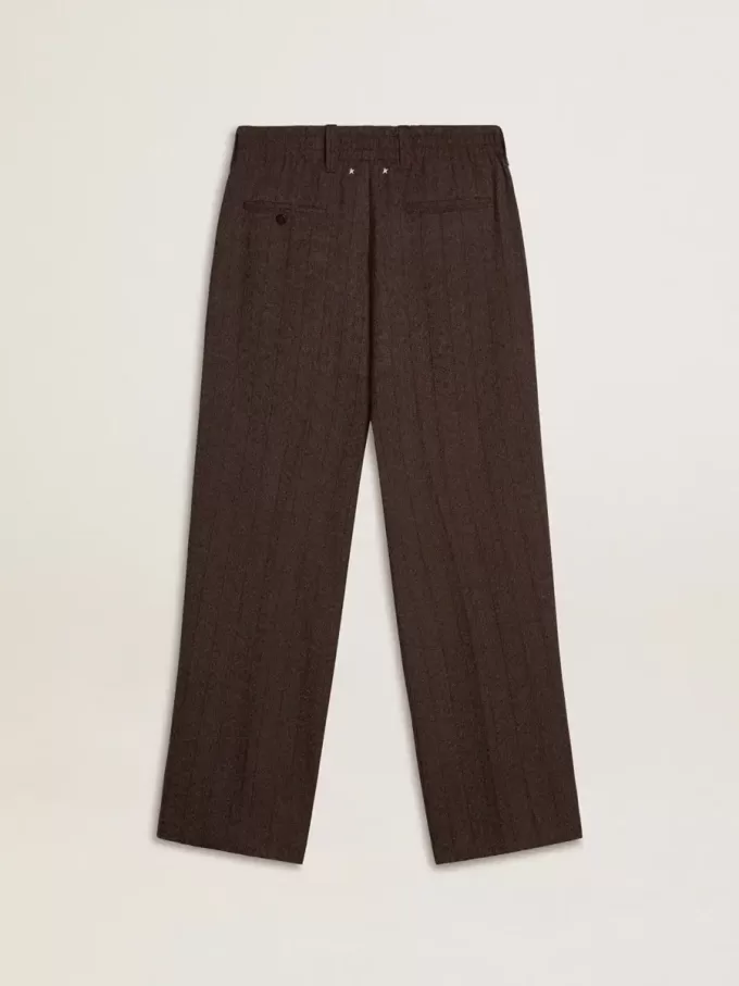 Pantalones de chándal para hombre en lana marrón oscuro con diseño de rayas finas Pantalones de chándal para hombre en lana marrón oscuro con diseño de rayas finas