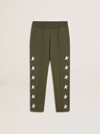 Pantalones de chándal para niño en verde militar con estrellas blancas Pantalones de chándal para niño en verde militar con estrellas blancas