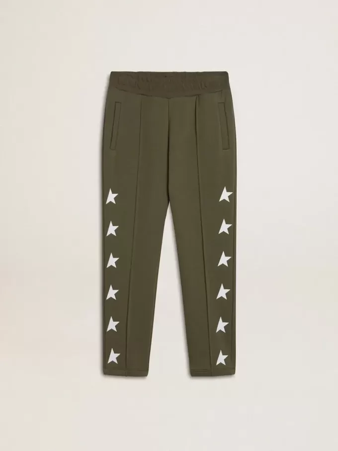 Pantalones de chándal para niño en verde militar con estrellas blancas Pantalones de chándal para niño en verde militar con estrellas blancas