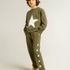 Pantalones de chándal para niño en verde militar con estrellas blancas Pantalones de chándal para niño en verde militar con estrellas blancas