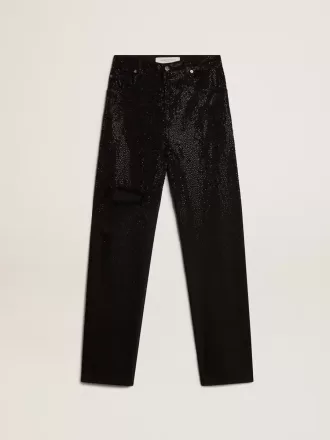 Pantalones de denim de algodón para mujer con adornos de cristales con efecto sombreado