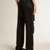 Pantalones de denim de algodón para mujer con adornos de cristales con efecto sombreado Pantalones de denim de algodón para mujer con adornos de cristales con efecto sombreado