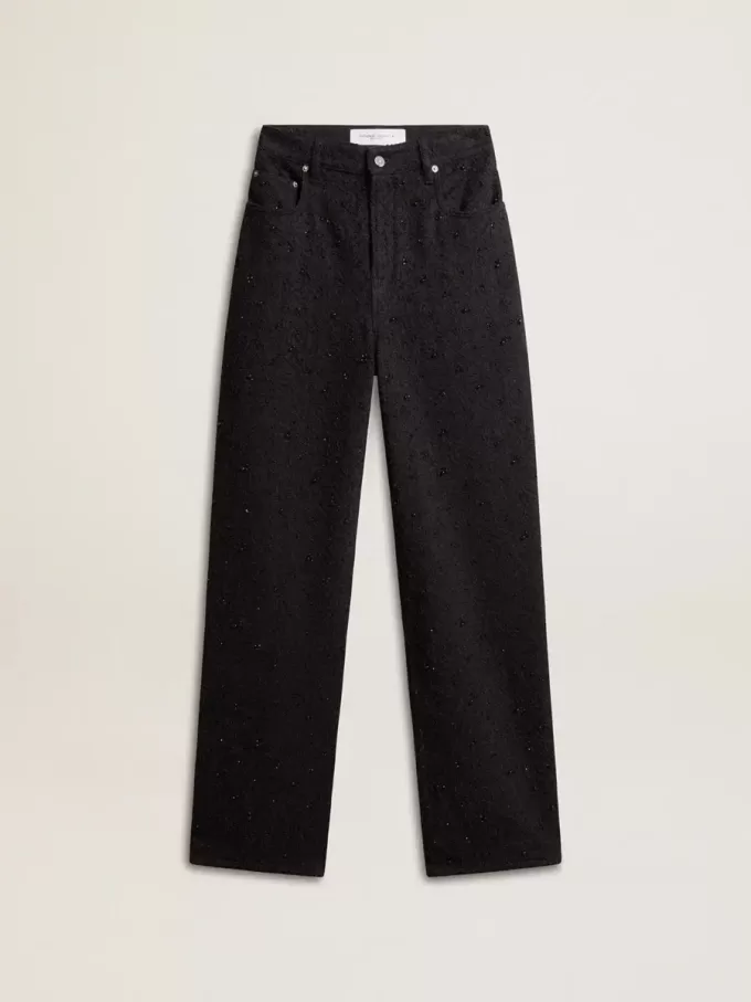 Pantalones de denim de algodón para mujer con adornos de cristales y piedras Pantalones de denim de algodón para mujer con adornos de cristales y piedras