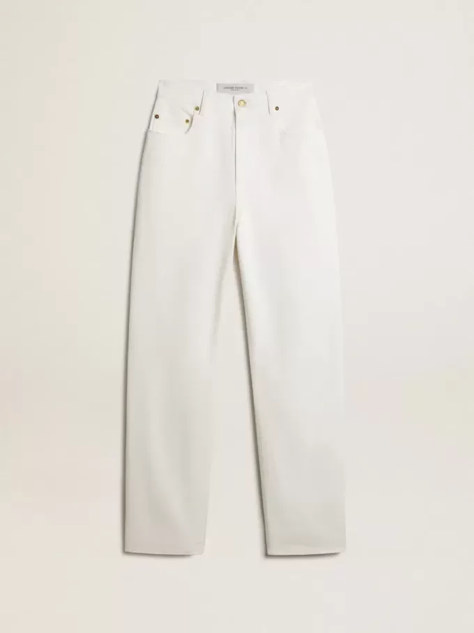 Pantalones de denim de algodón para mujer en color blanco óptico Pantalones de denim de algodón para mujer en color blanco óptico