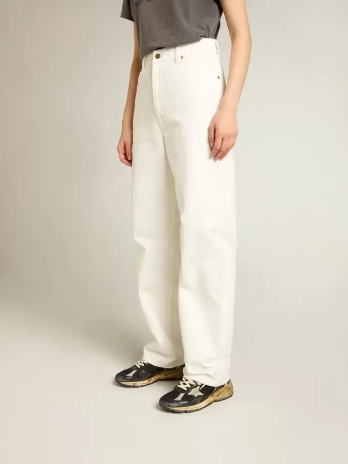 Pantalones de denim de algodón para mujer en color blanco óptico Pantalones de denim de algodón para mujer en color blanco óptico
