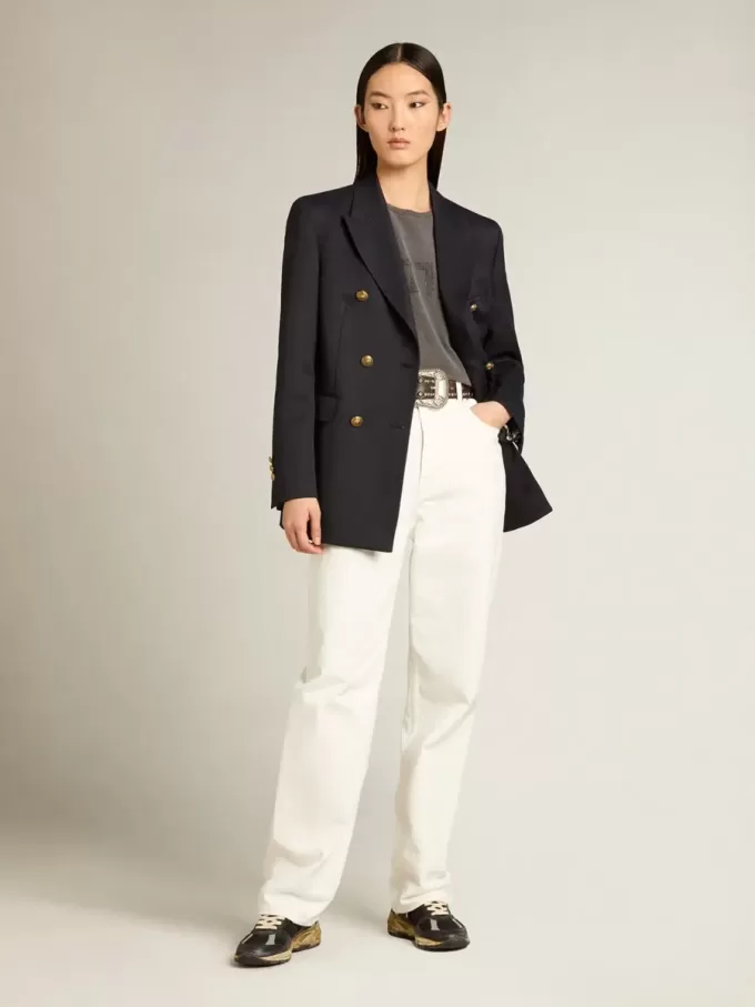 Pantalones de denim de algodón para mujer en color blanco óptico Pantalones de denim de algodón para mujer en color blanco óptico