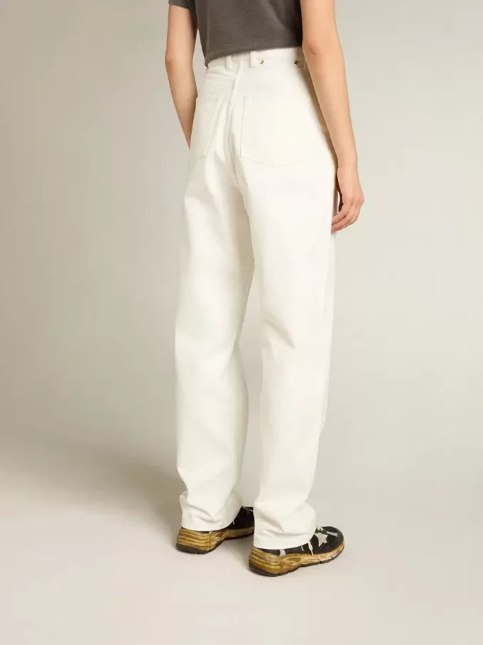 Pantalones de denim de algodón para mujer en color blanco óptico Pantalones de denim de algodón para mujer en color blanco óptico