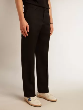 Pantalones de esmoquin para hombre en gabardina de lana negra