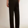 Pantalones de esmoquin para hombre en gabardina de lana negra Pantalones de esmoquin para hombre en gabardina de lana negra