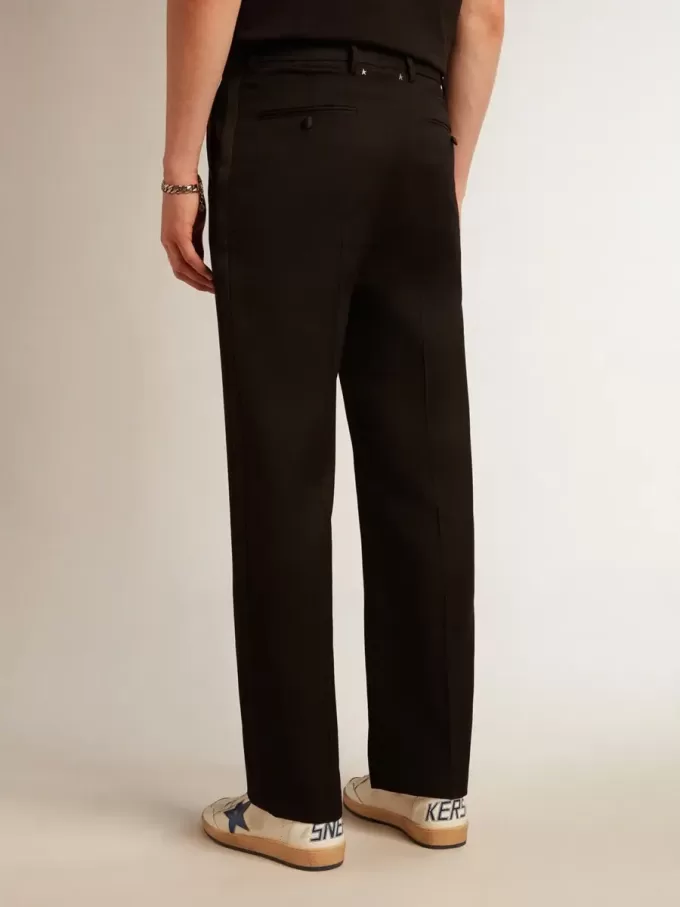 Pantalones de esmoquin para hombre en gabardina de lana negra Pantalones de esmoquin para hombre en gabardina de lana negra