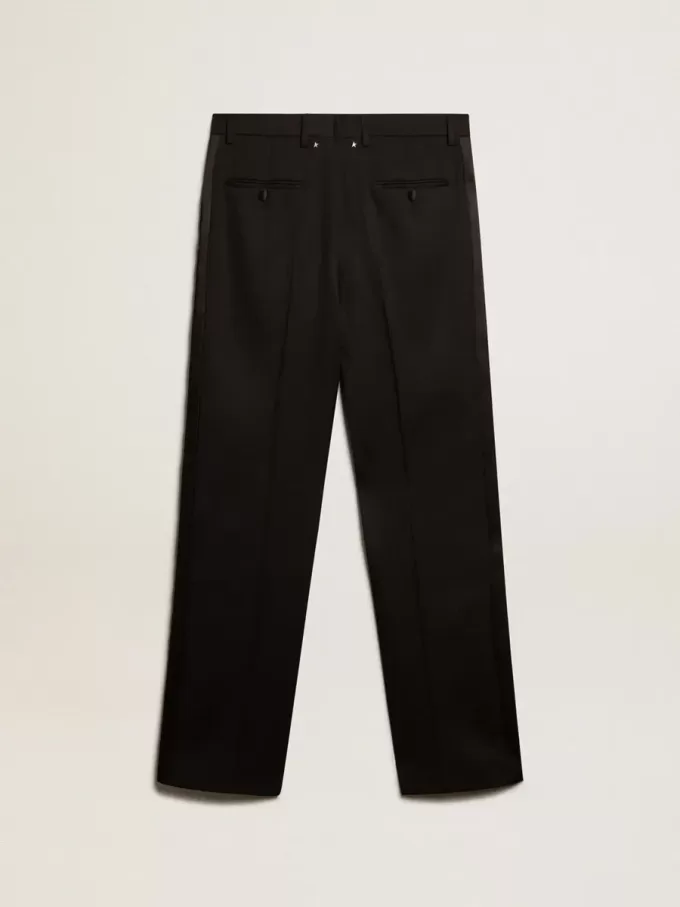 Pantalones de esmoquin para hombre en gabardina de lana negra Pantalones de esmoquin para hombre en gabardina de lana negra
