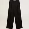 Pantalones de gabardina de lana negros para mujer Pantalones de gabardina de lana negros para mujer