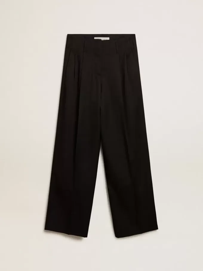 Pantalones de gabardina de lana negros para mujer Pantalones de gabardina de lana negros para mujer