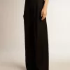 Pantalones de gabardina de lana negros para mujer Pantalones de gabardina de lana negros para mujer