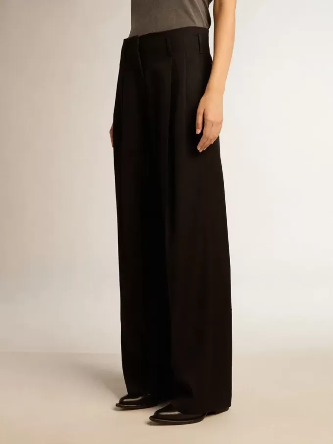 Pantalones de gabardina de lana negros para mujer Pantalones de gabardina de lana negros para mujer