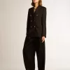 Pantalones de gabardina de lana negros para mujer Pantalones de gabardina de lana negros para mujer